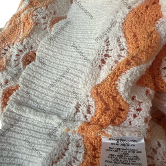 Loft Small Orange & White Loose Weave Wavy Stripe Long Sleeve Sweater - Picture 5 of 5